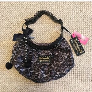 90s style throwback lace print hobo bag